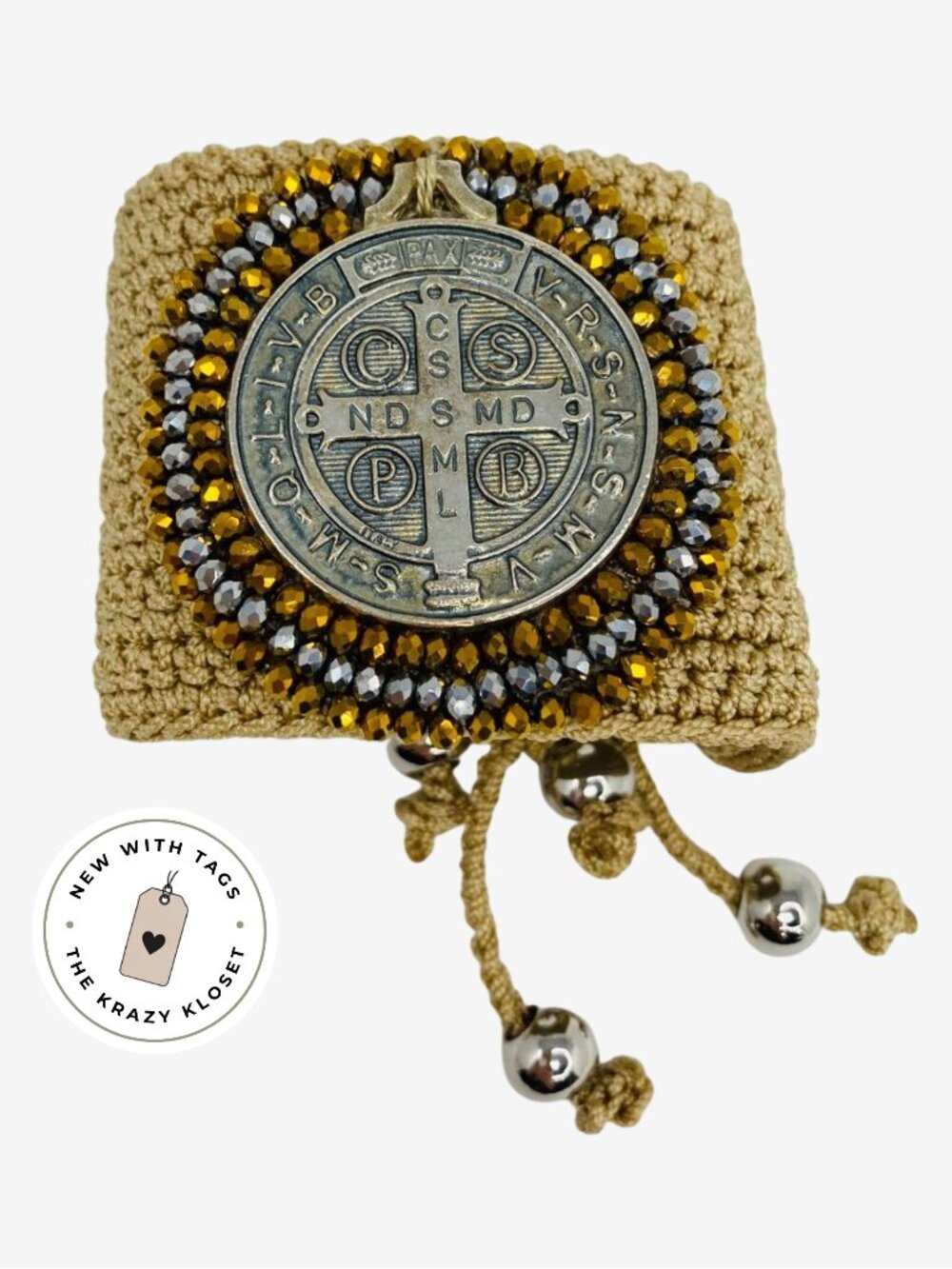 Artisan Handcrafted St Benedict Adjustable Cuff NWT Embroidered Catholic